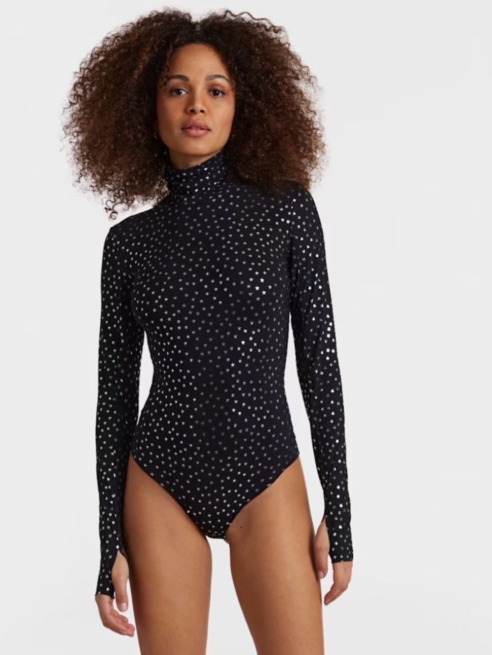 NWT Commando Classic Print Turtleneck Bodysuit Silver Star Black S